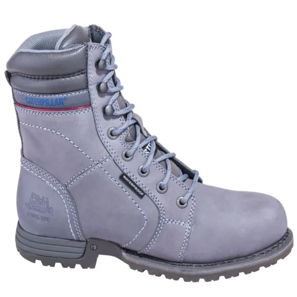Cat Echo Size 7 Steel Toe Work Boots Waterproof Leather Frost Gray Blue Women